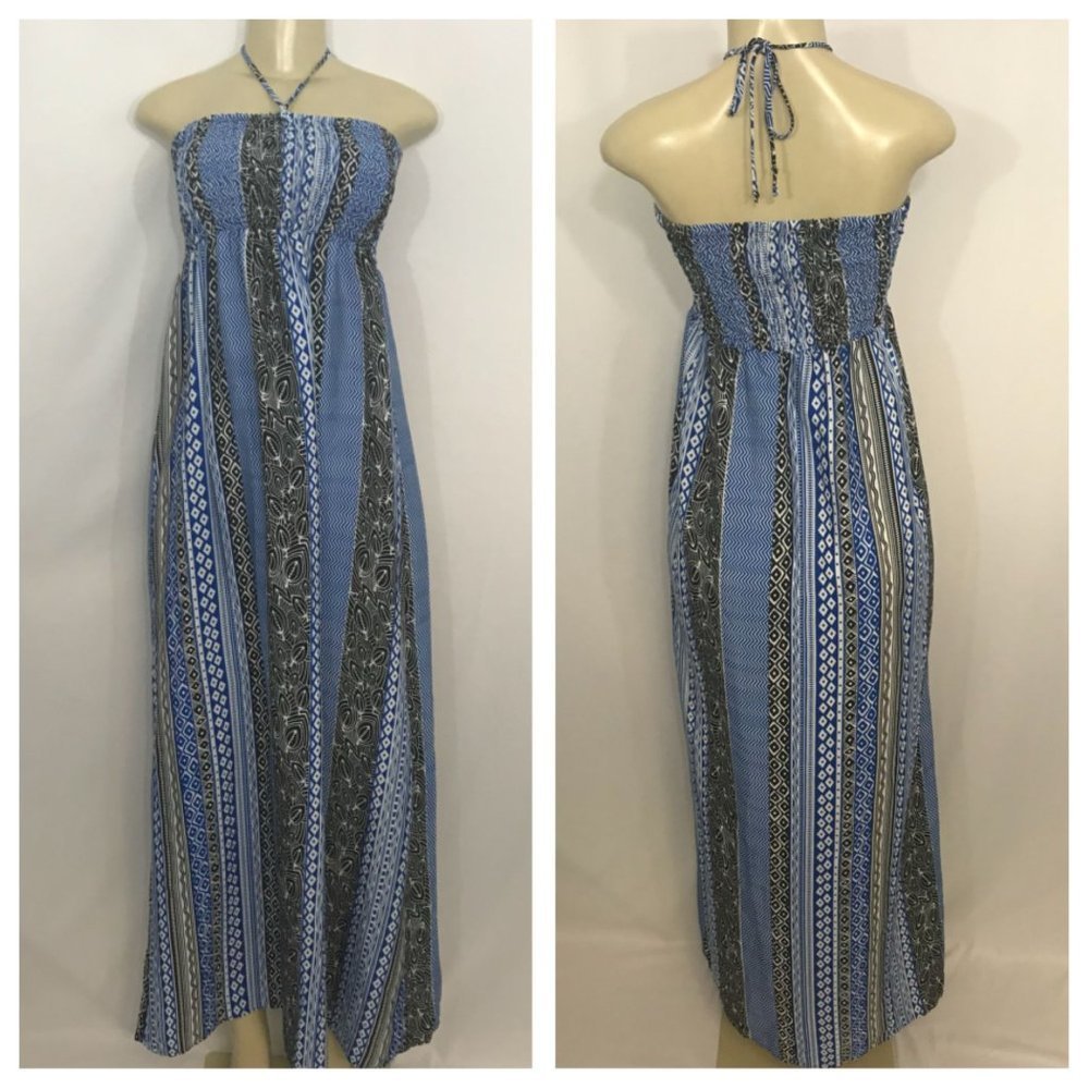 Blue, White & Black Maxi Dress X-Small